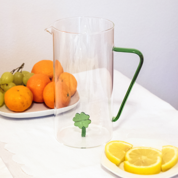 Caraffa in vetro borosilicato con decoro in vetro colorato all'interno con figura Quadrifoglio - immagine 2