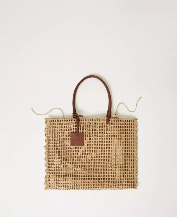 Borsa Shopper Effetto Paglia a Rete Beige - immagine 2