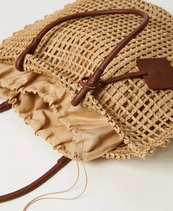 Borsa Shopper Effetto Paglia a Rete Beige - immagine 4